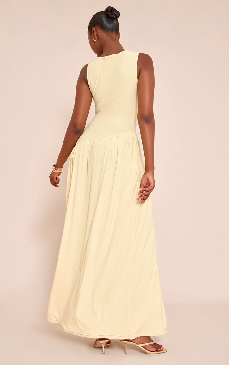 Yellow Double Layer Soft Touch Asymmetric Dropped Waist Maxi Dress image 2
