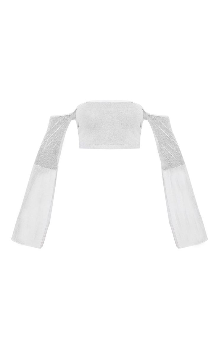 White Knitted Lightweight Bardot Top image 3