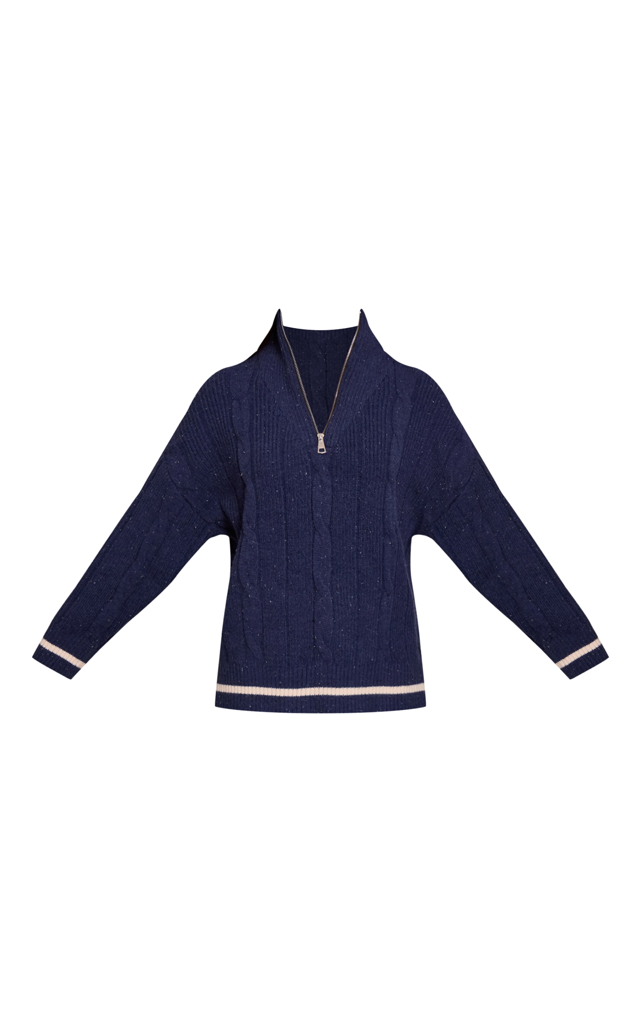 Navy Zip Detail Cable Knit Oversized Jumper image 5