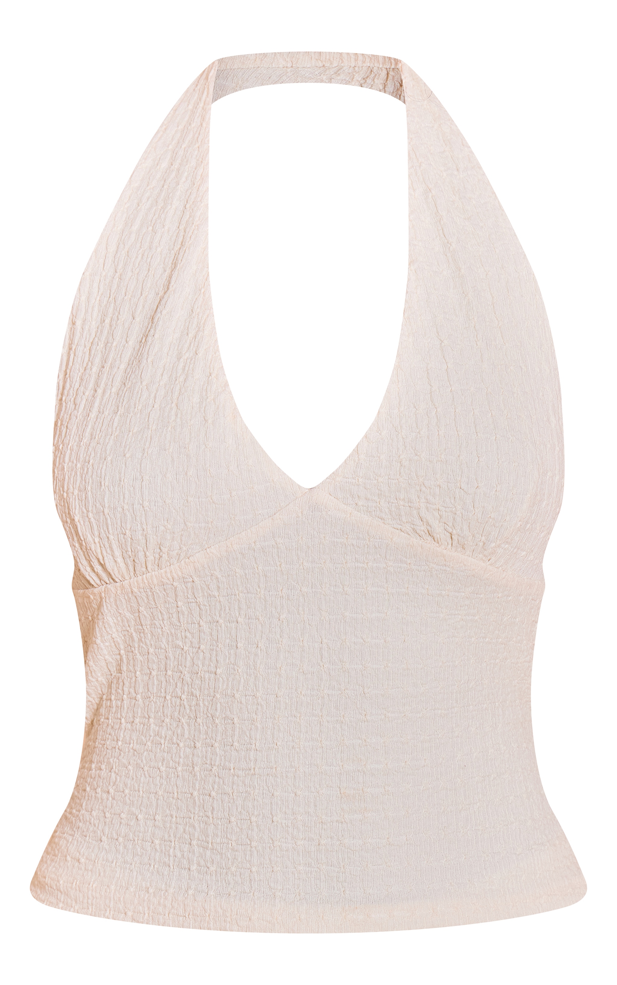 Cream Halter Neck Textured Plunge Crop Top image 5