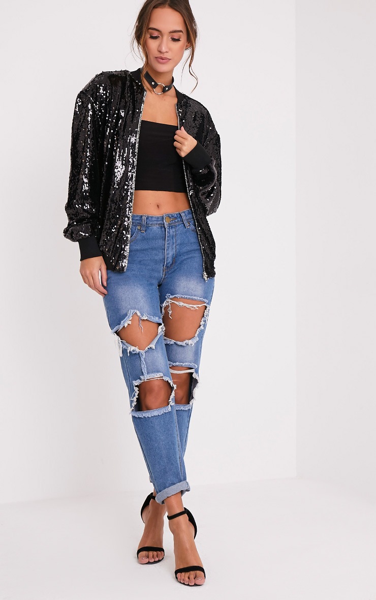black sequin bomber jacket