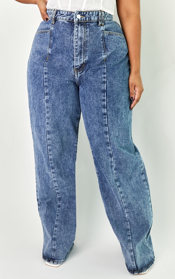 Plus Vintage Wash Seam Front Wide Leg Jeans image 2