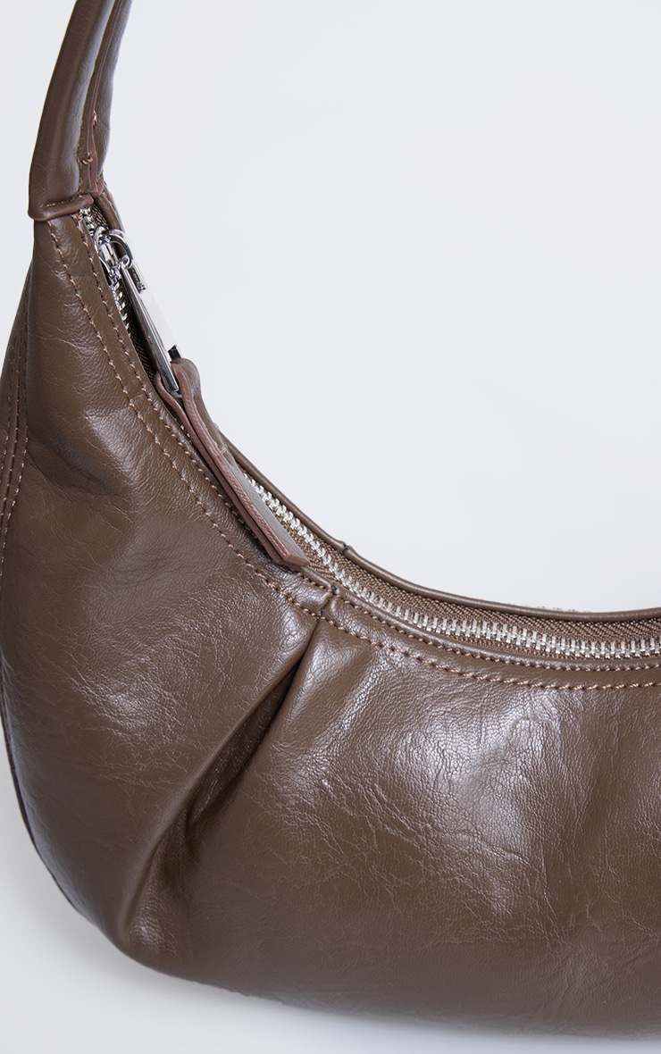 Chocolate Crinkle Pu Pleat Detail Shoulder Bag image 3