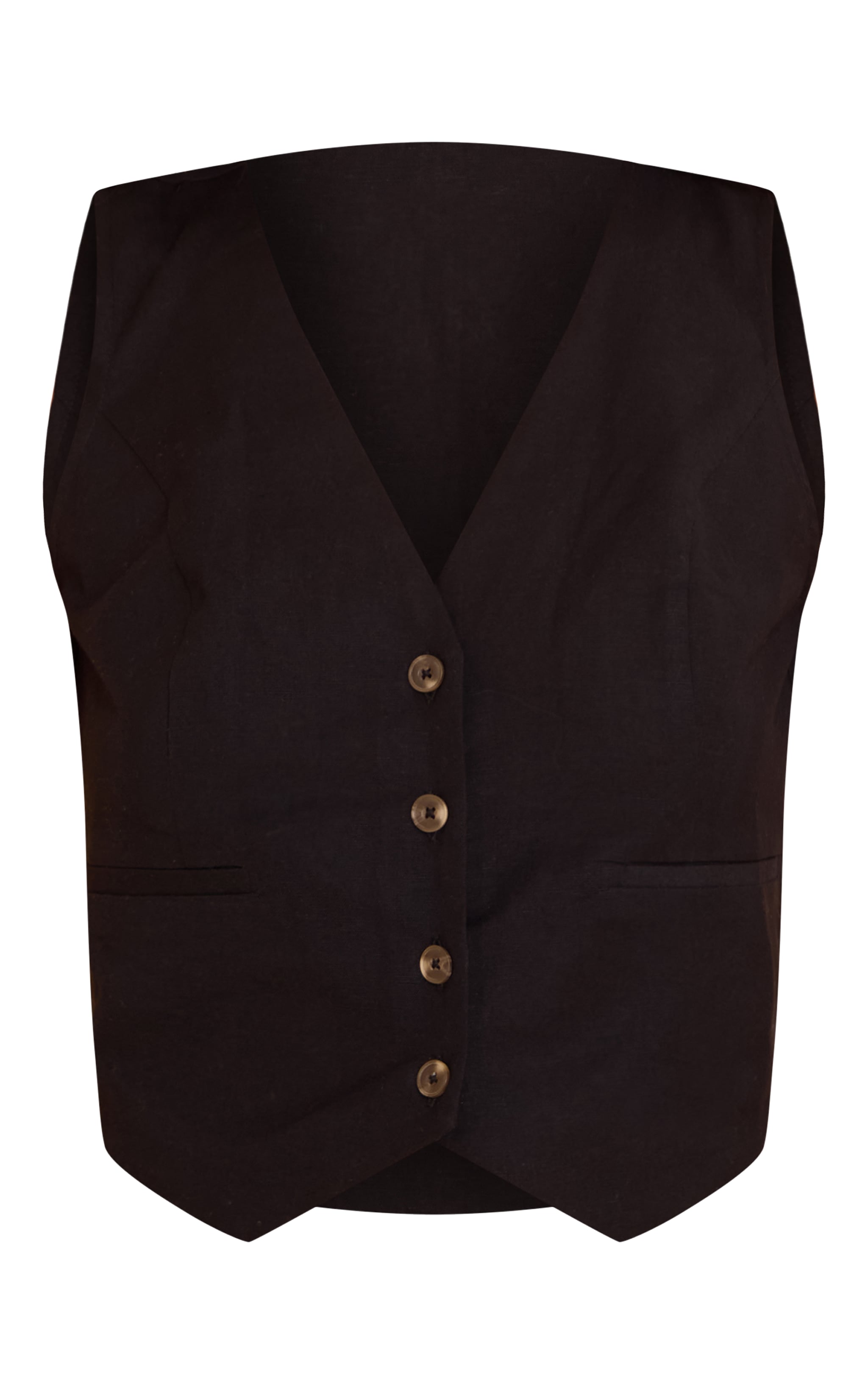 Black Linen Look Boxy Detail Vest | Co-ords