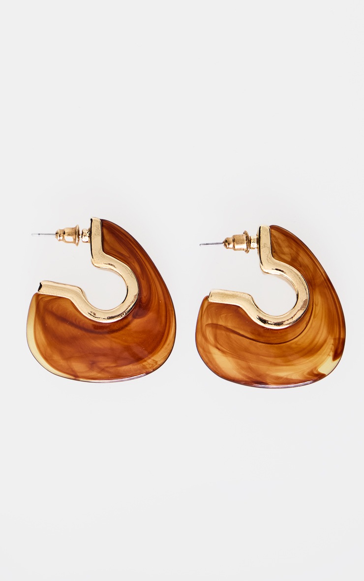 Tortoiseshell Resin Gold Trim Abstract Hoop Earrings image 2
