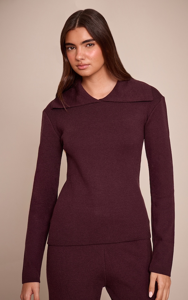 Chocolate Sailor Collar Long Sleeve Knitted Sweater 