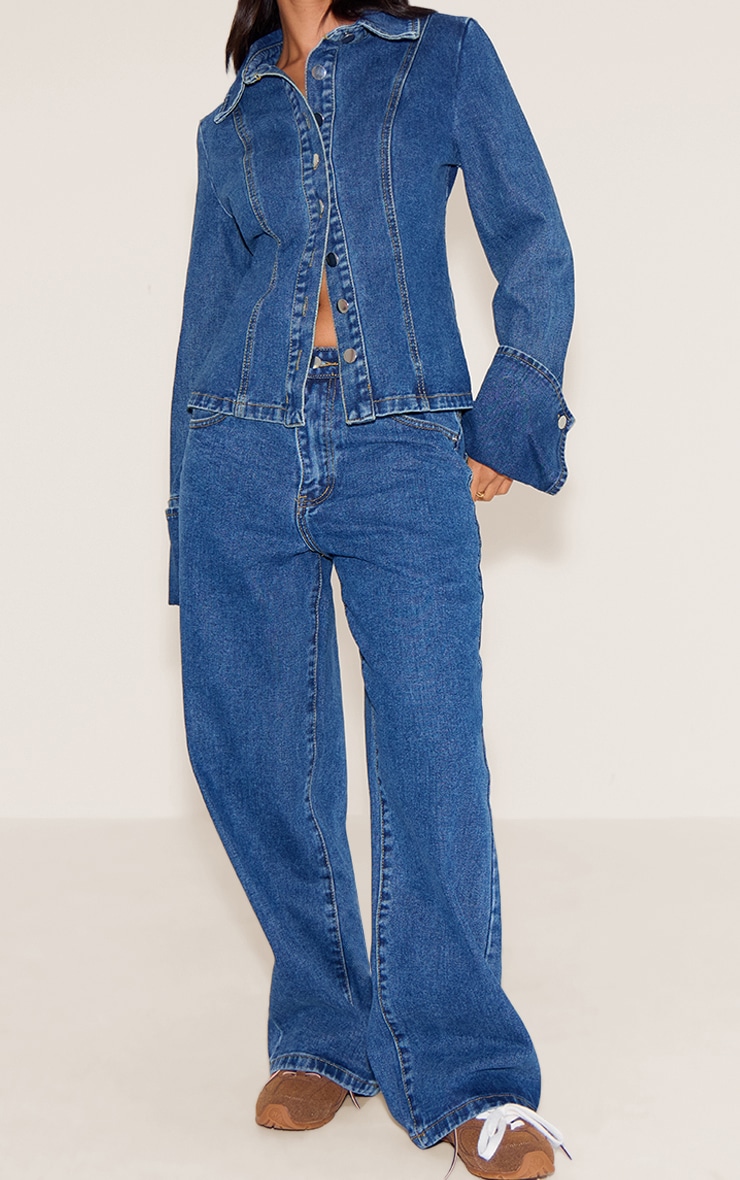 Petite Mid Blue Wash Straight Leg Mid Rise Jean image 2