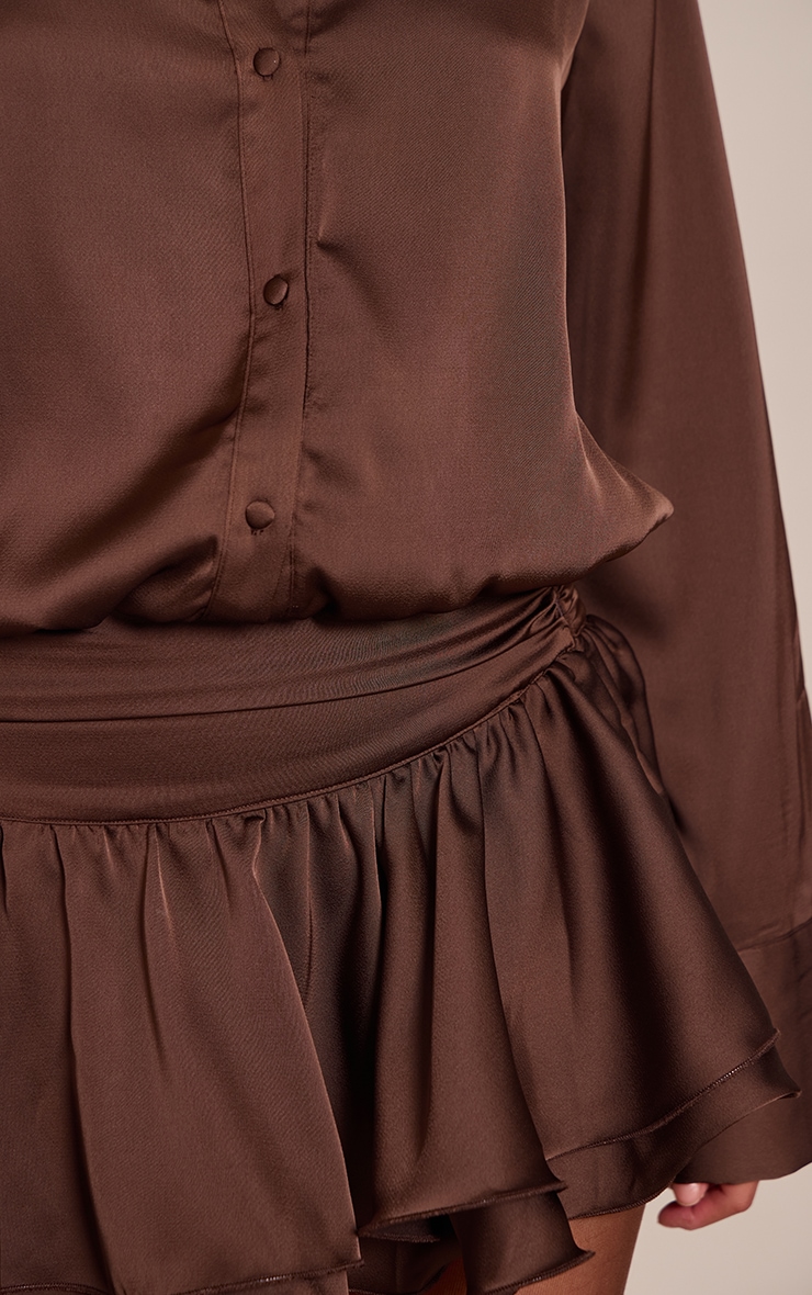 Chocolate Satin Ruffle Mini Skirt image 5