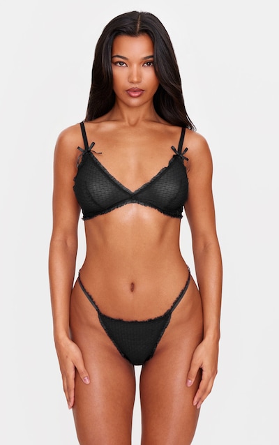 Black Textured Mesh Frill Edge Triangle Bra