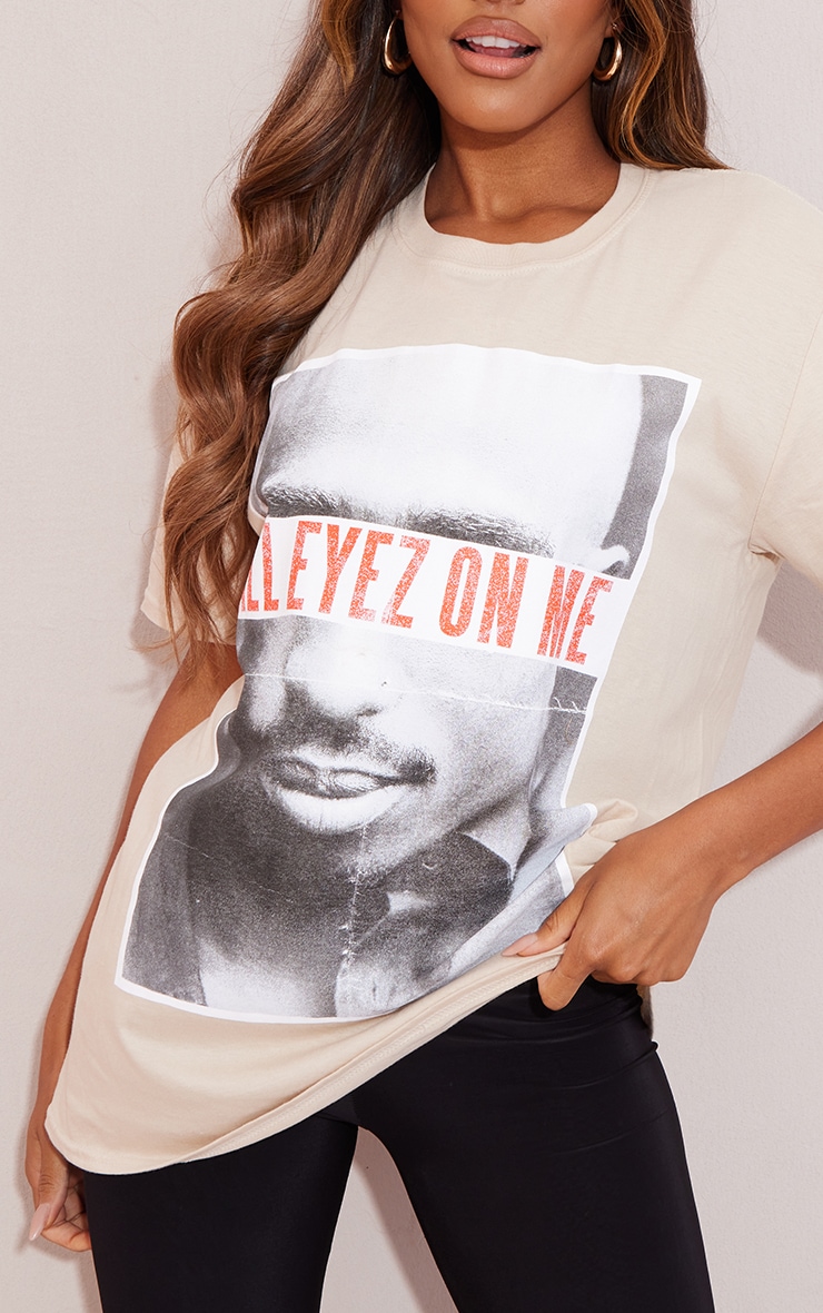 T-shirt gris pierre à imprimé Tupac All Eyez on Me image 4