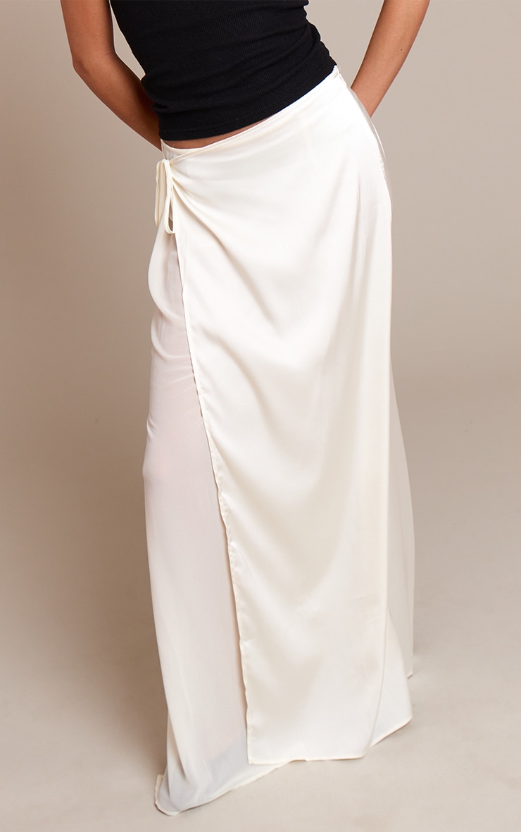 Cream Satin Wrap Detail Chiffon Maxi Skirt image 2