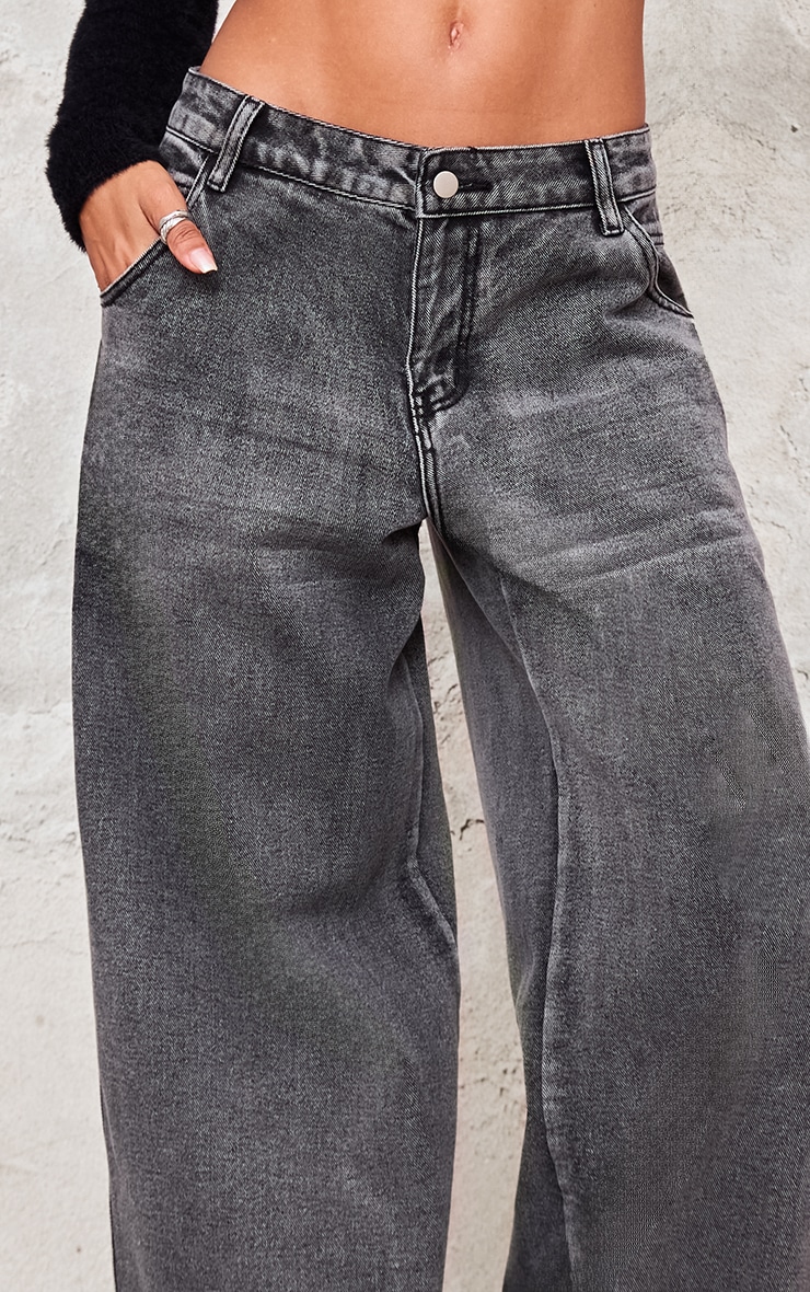 Charcoal Grey Acid Seam Detail Frayed Hem Wide Leg Jeans image 4