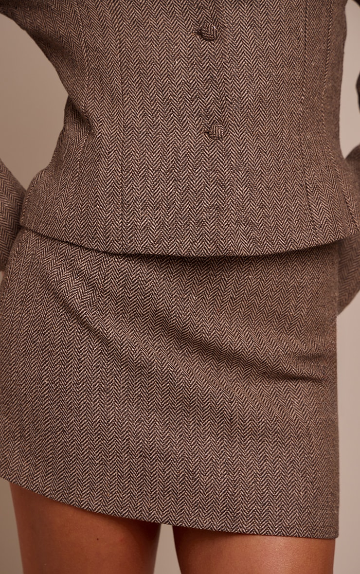 Brown Tweed Tailored Woven Micro Mini Skirt image 5