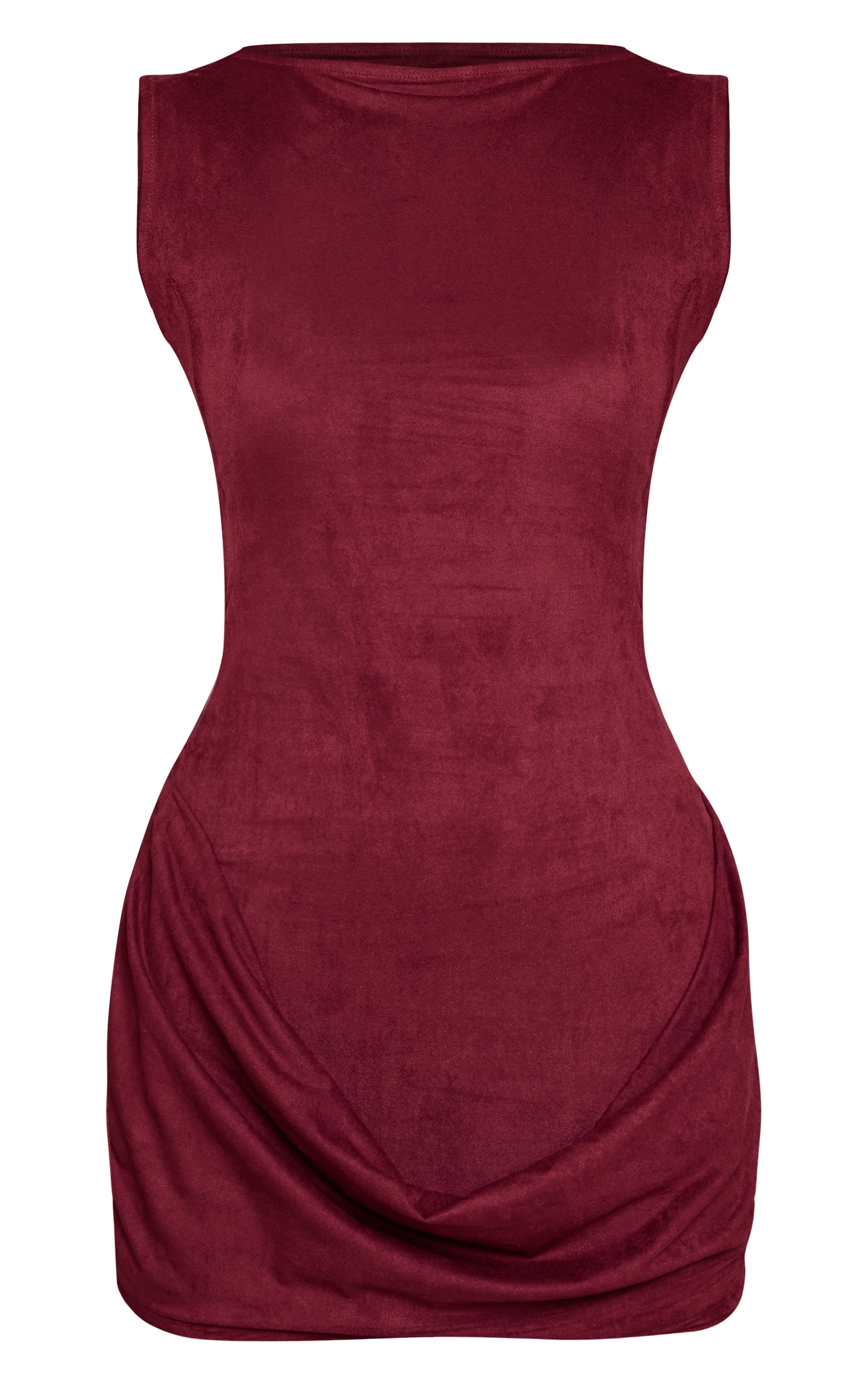 Wine Suede Drape Detail Bodycon Dress image 5