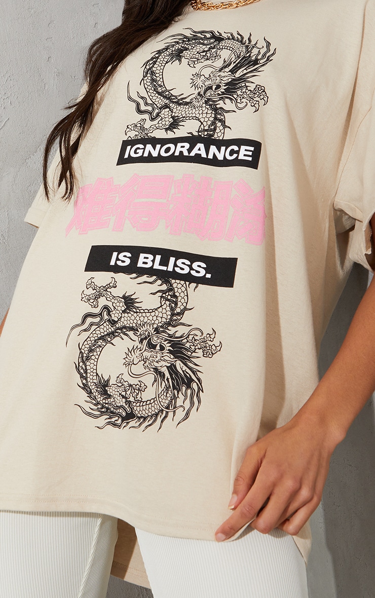 Tee-shirt gris pierre à imprimé dragon et slogan Ignorance Is Bliss image 4