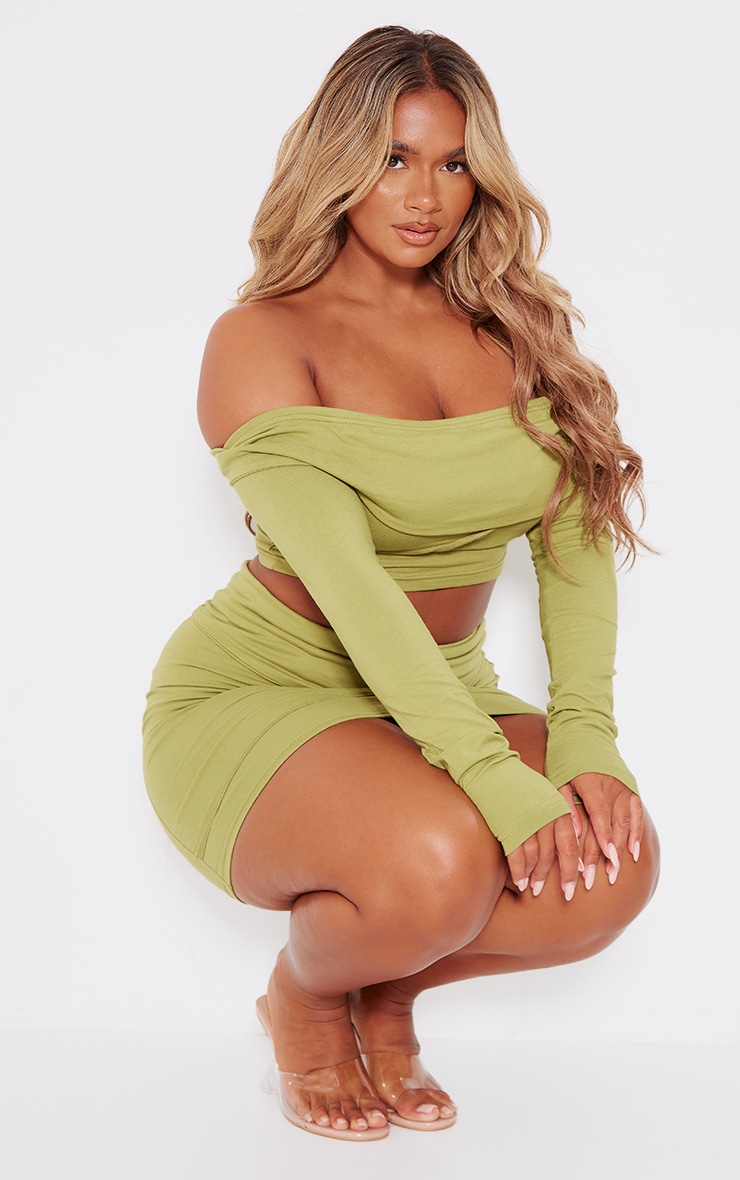 Shape Olive Bardot Seam Detail Foldover Crop Top | Shape