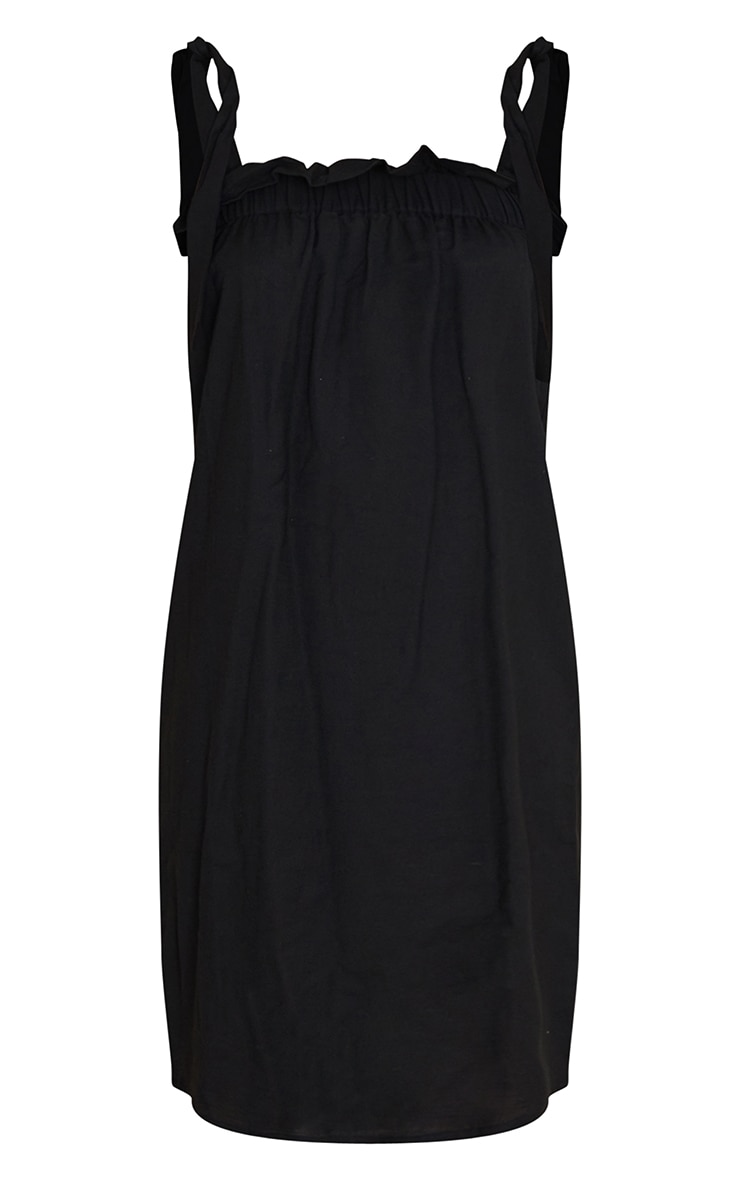 Robe babydoll milongue froncée noire effet lin bretelles nouées