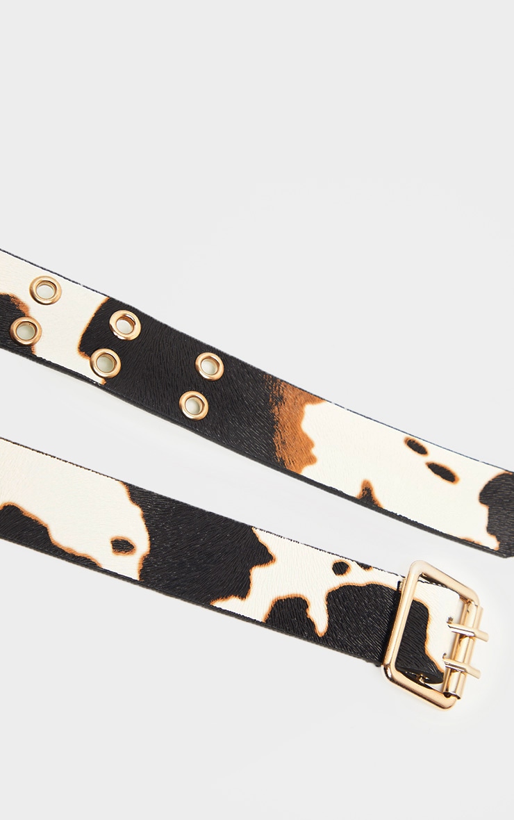 White Cow Print PU Jeans Belt