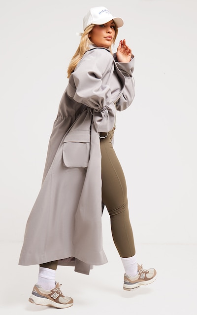 Grey Ruched Toggle Detail Trench Coat