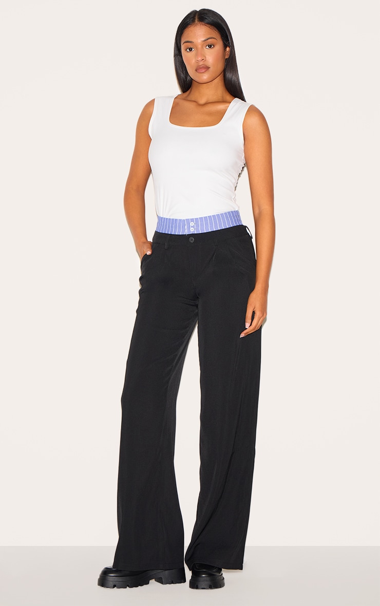 Tall Black Contrast Boxer Detail Wide Leg Pants image 2