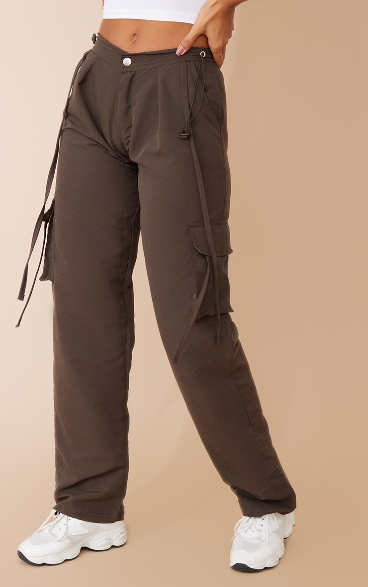 Khaki Lightweight Shell Low Rise Cargos PrettyLittleThing