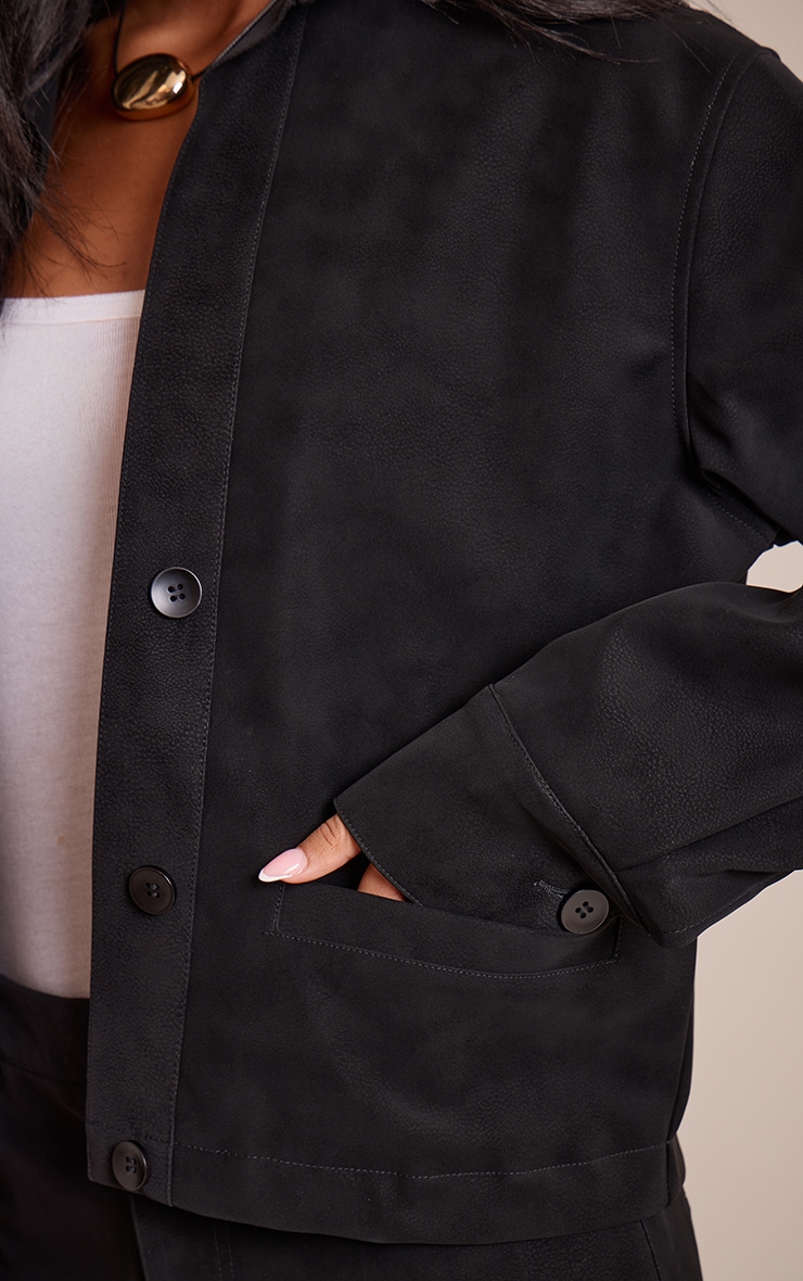 Tall Black Washed Faux Leather Plunge Jacket image 4