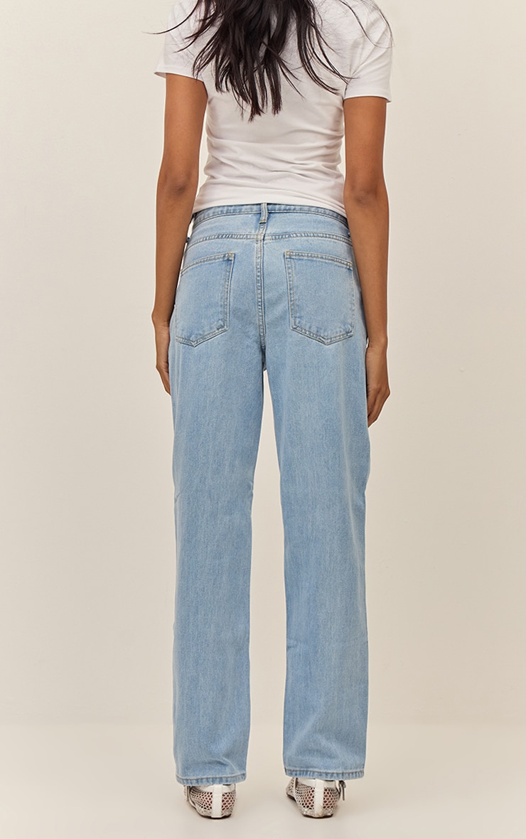 PRETTYLITTLETHING Jean droit délavé bleu clair à taille haute image 3