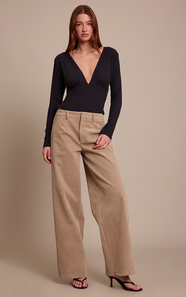 Black Ultra Soft Plunge Detail Long Sleeve Bodysuit image 3