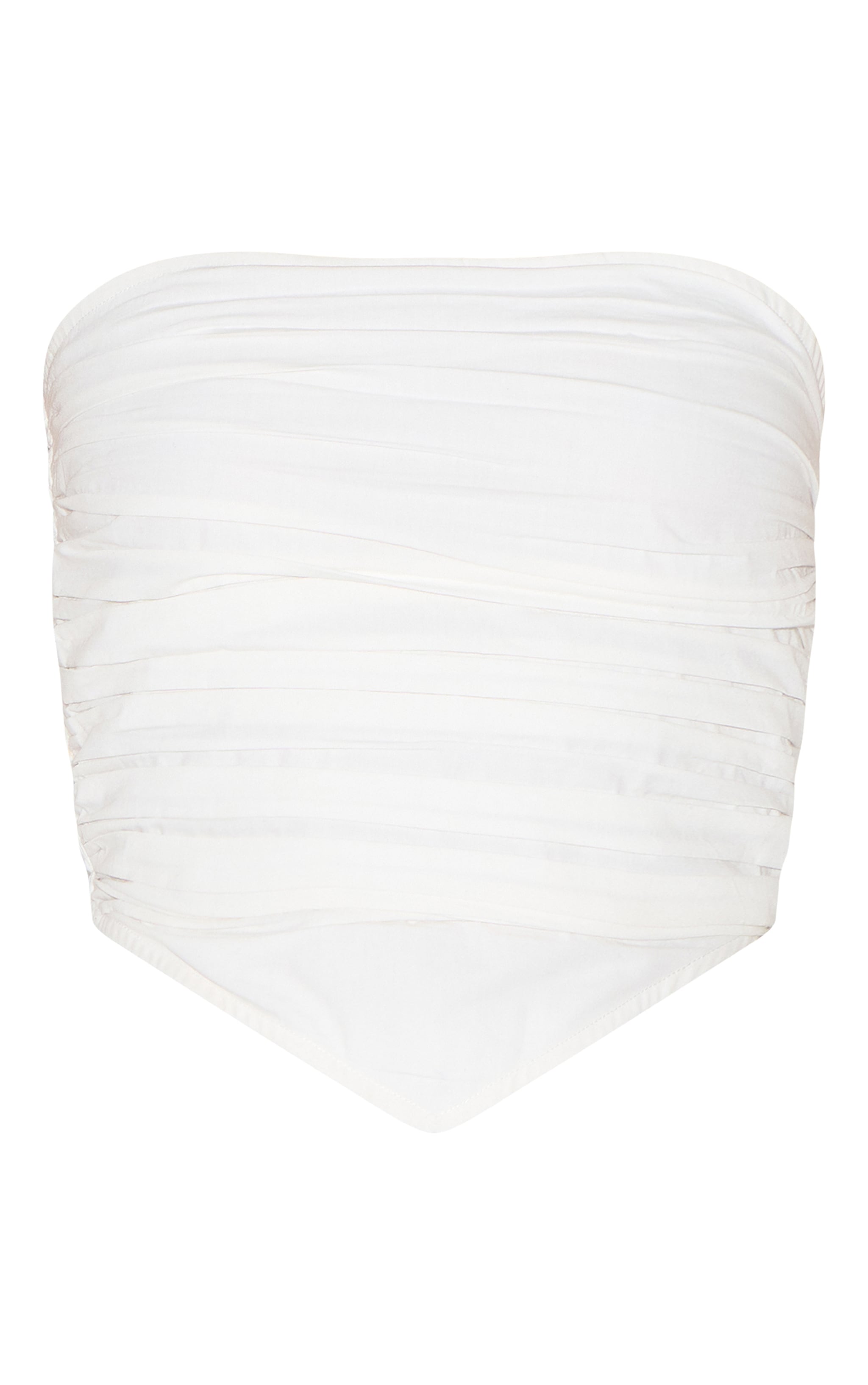 White Cotton Poplin Ruched Front Bandeau Top image 5