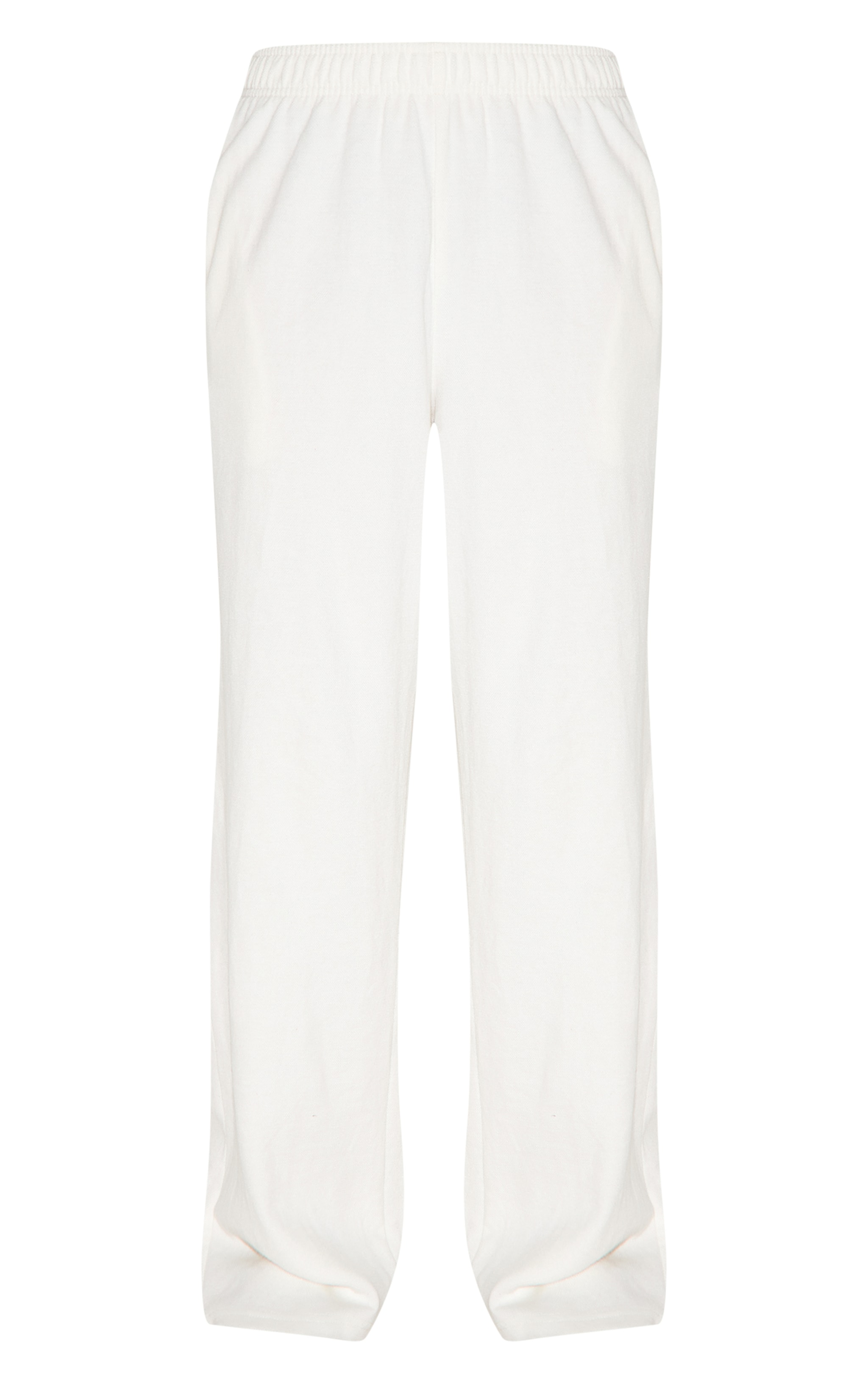 Pantalon large en jersey crème à taille mi-haute image 5