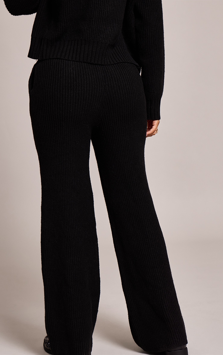 Petite Black Brushed Rib Knit Draw String Pant image 3