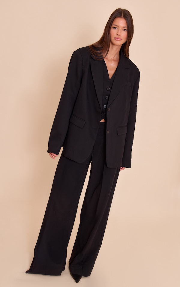 Black Tailored Woven Pleated Wide Leg Pant