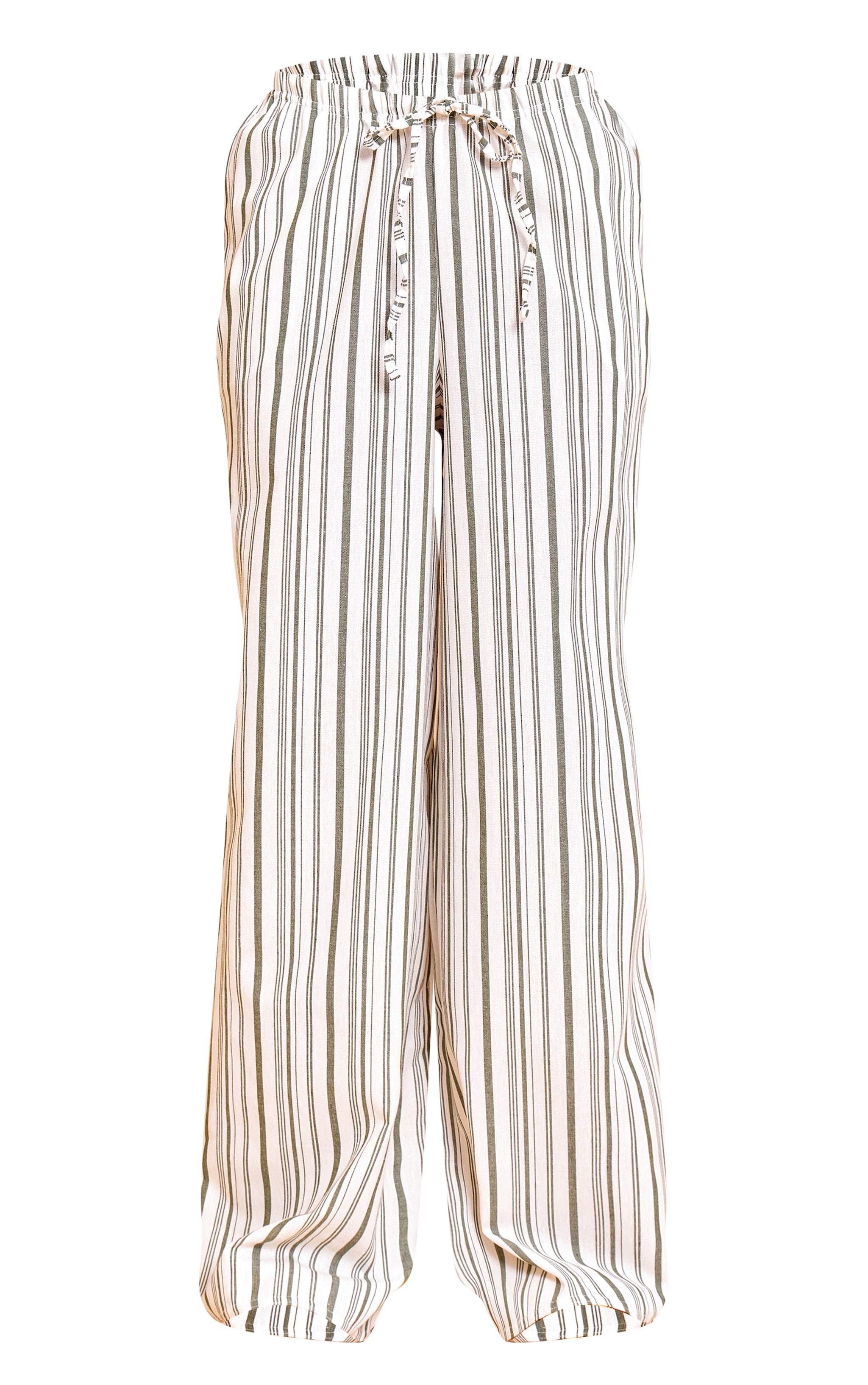 Khaki Striped Mid Rise Wide Leg Pants image 5