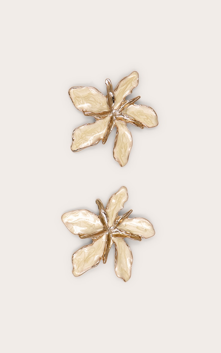 Boucles d'oreilles XXL plaquées émaille perle en forme de fleurs image 3