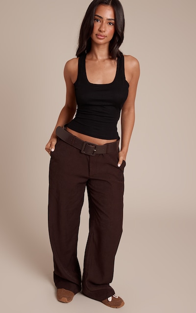 Petite Chocolate Belted Wide leg Pants