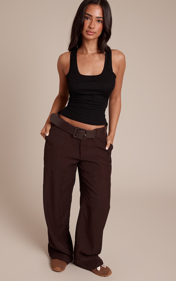 Petite Chocolate Belted Wide leg Pants