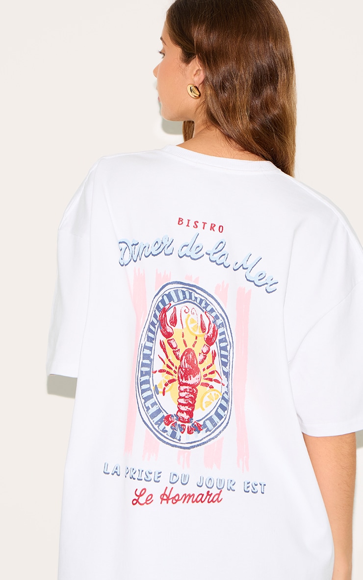 White Lobster Graphic Cotton Oversized T Shirt image 1