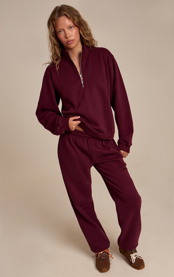 Wine Cotton Fleece Cuffed Sweat Pants image 1
