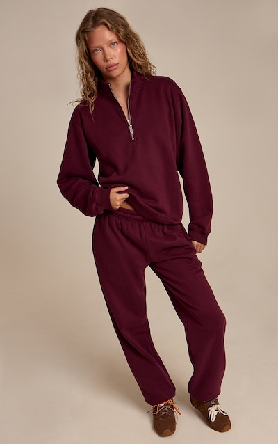 Wine Cotton Fleece Cuffed Sweat Pants