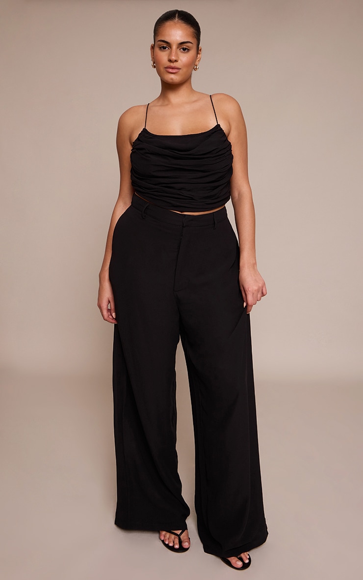 Plus Black Chiffon High Waisted Wide Leg Pants