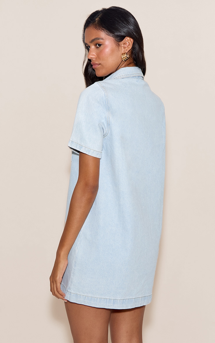 Light Blue Contrast Stitch Denim Shirt Dress image 2