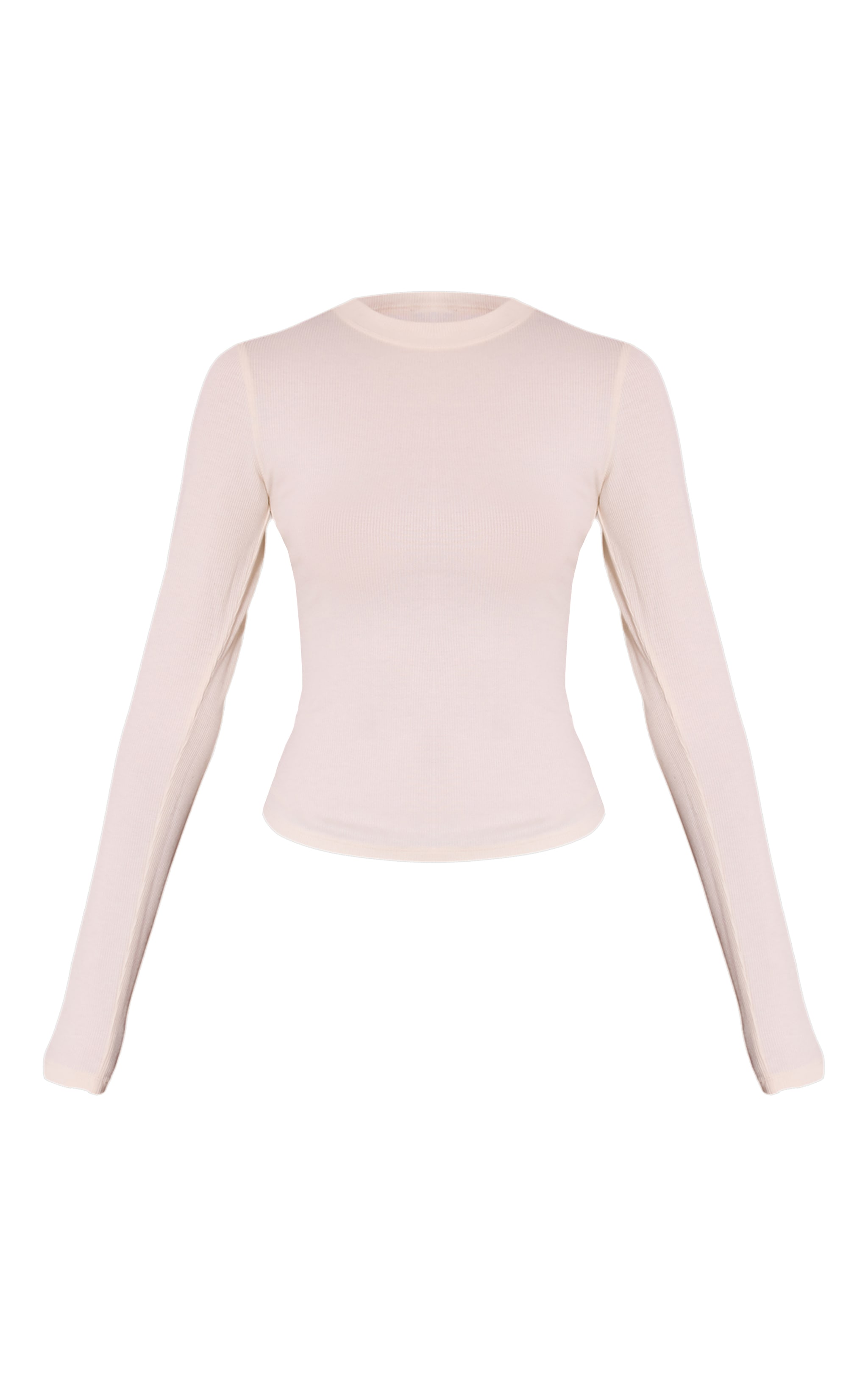 Cream Soft Rib Crew Neck Long Sleeve Top image 5