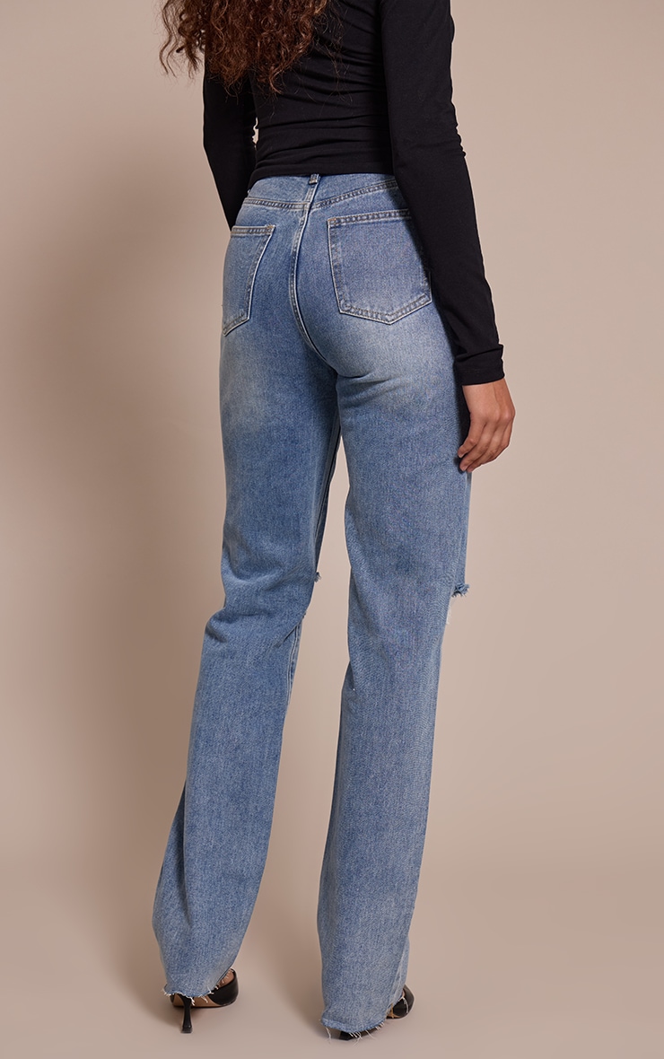 Tall Light Wash Extra Long Ripped High Waist Straight Leg Jeans image 3