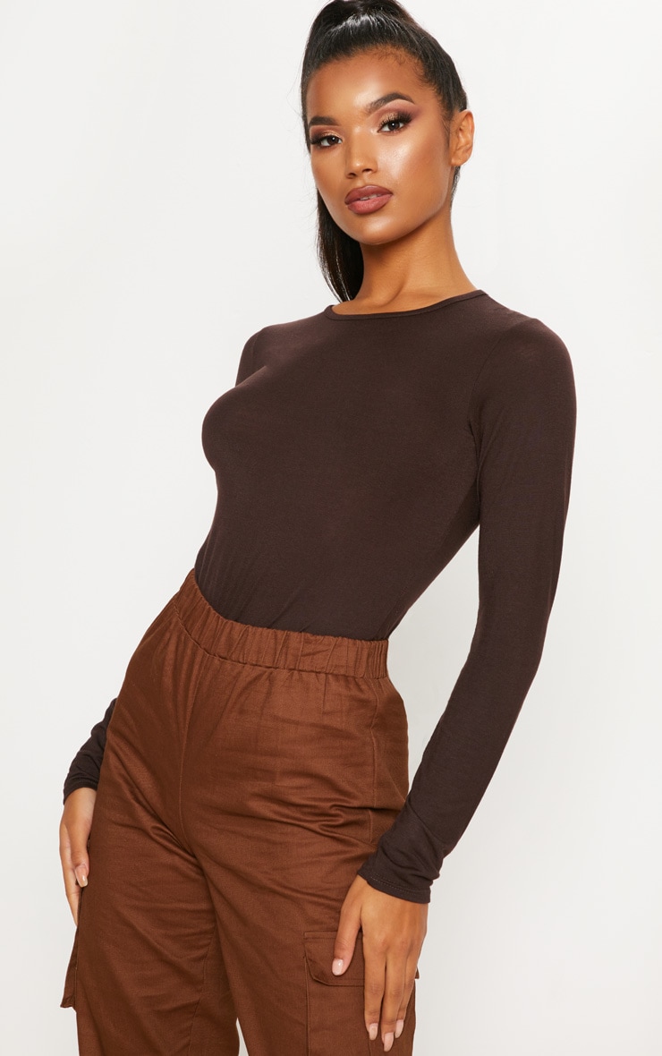Chocolate brown long sleeve bodysuit clearance