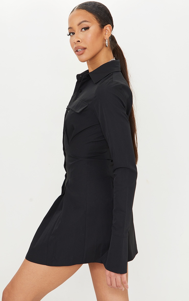 Tall Black Pocket Cargo Cinched Waist Shirt Dress PrettyLittleThing KSA