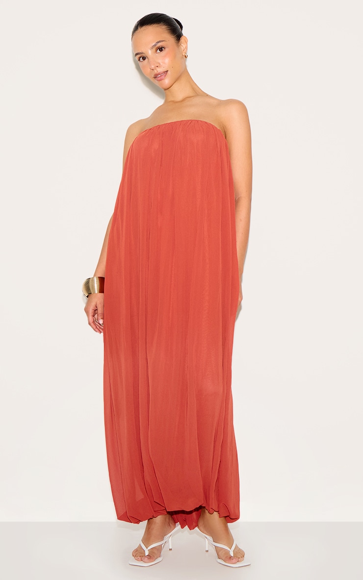 Petite Rust Bandeau Chiffon Puffball Maxi Dress image 1