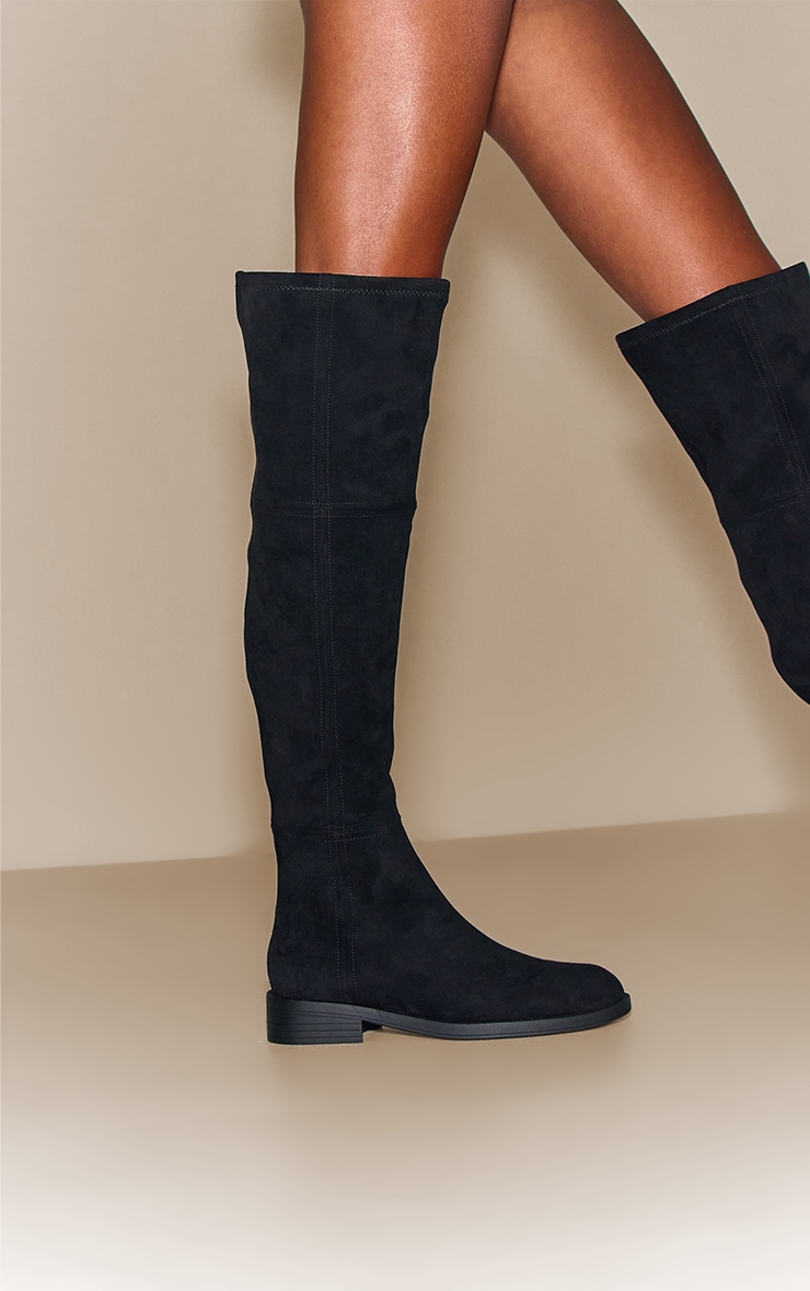 Black Faux Suede Round Toe Riding Knee High Boot image 2