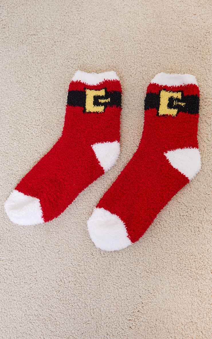 Red Santa Belt Fluffy Sleep Socks image 2