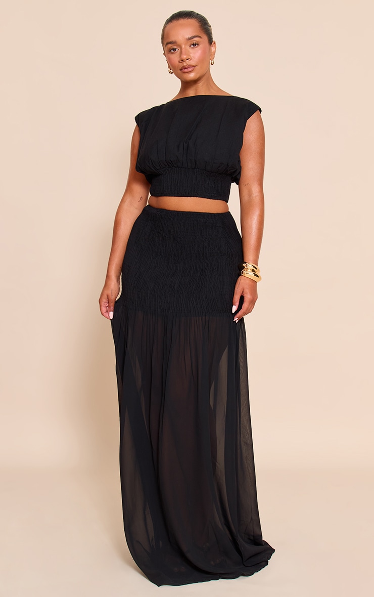 Shape black Shirred Contrast Maxi Skirt image 1