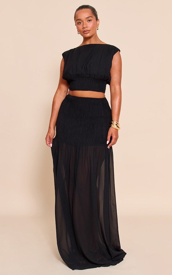 Shape black Shirred Contrast Maxi Skirt